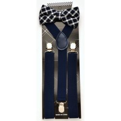 ADBS-022 Black Plaid Bow Tie with Black suspenders