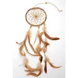 DC-101-15 6 inch Dream Catcher with light brown feathers.