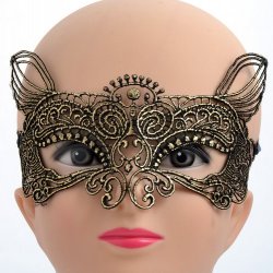 LaceMask-3 Black lace mask with gold thread detail.