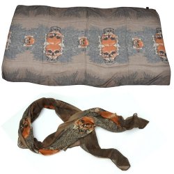 SCF-602 Dark brown scarf with orange skull designs