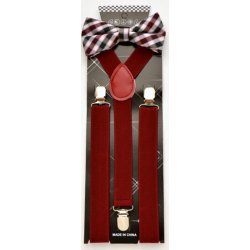 ADBS-015 Tan Plaid Bow Tie with Burgundy suspenders
