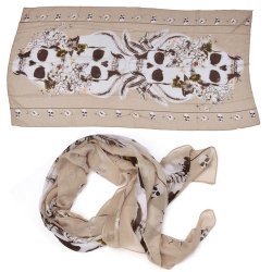 SCF-600 Tan scarf with skull designs