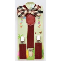 KBS-026-SET Kid's Bow Tie and suspender set. Burgundy suspender