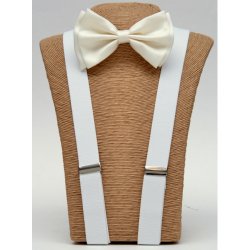 G-BOT-SUS Cream Bow tie – White Suspender set