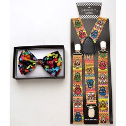 Multi hue spatter print Bow tie and Dia del Los Muertos print