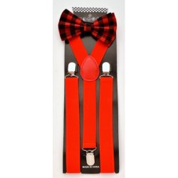 U-BOT-SUS Red Plaid Bow Tie with Red Suspenders