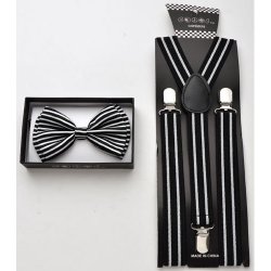 Black Bow tie Black Bow tie and black suspenders with white