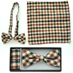 BTCH608 Plaid print bow tie with handkerchief