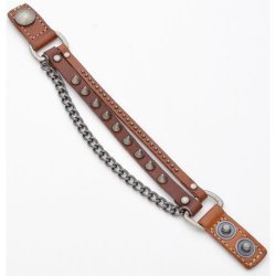 CJH-103 Black Leather bracelet with chain and studs