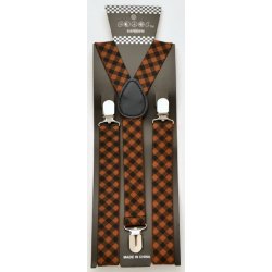 SP-149 Brown plaid design suspenders with clips