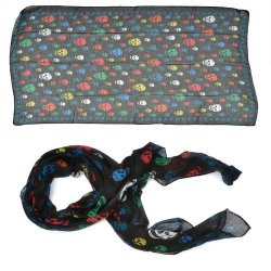 SCF-603 Black scarf with multi color skull designs