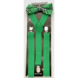 ADBS-016 Green Plaid Bow Tie with Green suspenders
