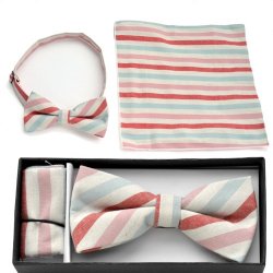 BO-BTCH008 White, green and red plaid print bow tie with matchin