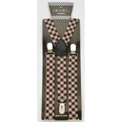 SP-148 Tan plaid design suspenders with clips