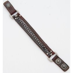 CJH-104 Brown Leather bracelet with chain and studs