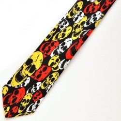 TI-028B Black tie with red, yellow and white skulls pattern.