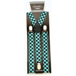 SP-171G Green plaid design suspenders with clips