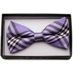 BOT-618 Purple, white, black , teal plaid bow tie