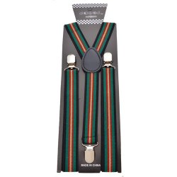 SP-15# Black Suspenders with green , red, tan stripes