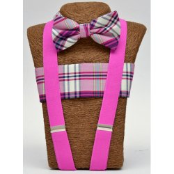 B-BOT-SUS Pink Plaid Bow tie – Pink Suspender set