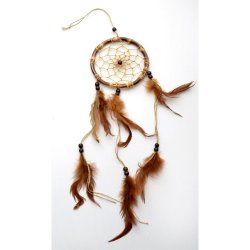 DC-1000-12B 5 inch Dream Catcher with dark brown feathers.