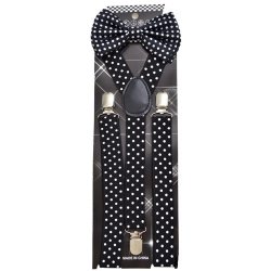 ADBS-27 B/W Polka dot Bow Tie with suspenders