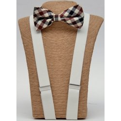 E-BOT-SUS Plaid Bow tie – cream Suspender set