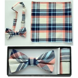 BTCH011 Plaid print bow tie with handkerchief