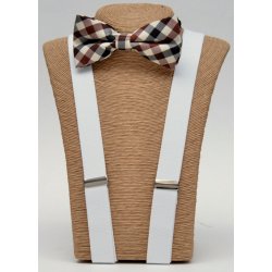 H-BOT-SUS Plaid Bow tie – White Suspender set