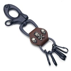 YOK-40 Skulls & crossbones leather keychain