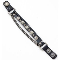 CJH-101 Black Leather bracelet with chain and studs