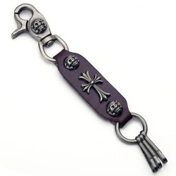 YOK-35 Cross and skulls leather keychain