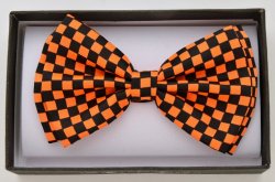 BOT-1-B/Orange Fabric bowtie with black and blue checker print.