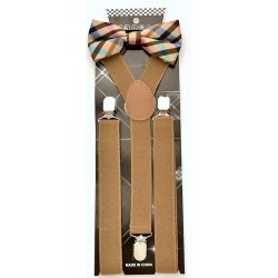 ADBS-017 Tan Plaid BowTie with Tan suspenders