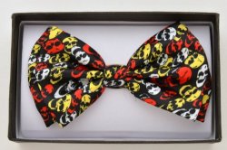 BOT-028B Black bowtie with red, yellow and white skull print.