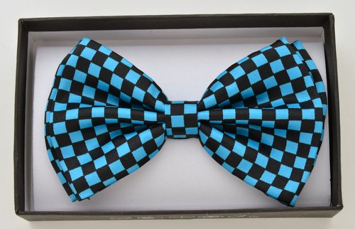 BOT-1-B/Blue Fabric bowtie with black and blue checker print. - Click Image to Close