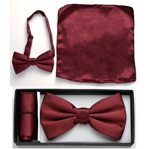BTCH-012 Maroon Handkerchief and bow tie set - Click Image to Close