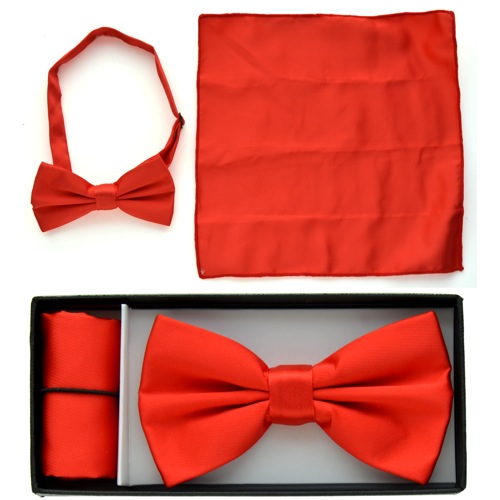 BTHCRED Red bow tie with handkerchief - Click Image to Close