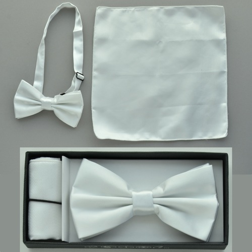 BTCHWHITE White bow tie with handkerchief - Click Image to Close