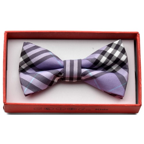 KBOT-618 Kid's Purple, white, black , teal plaid bow tie - Click Image to Close