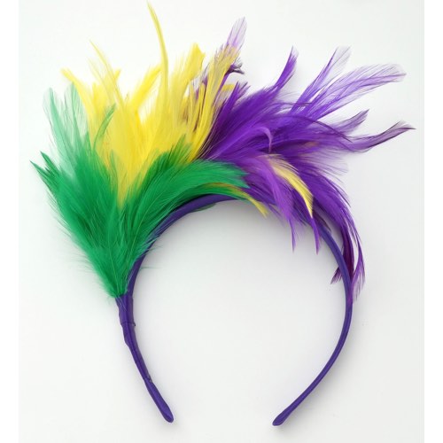 HB-MG-03Head band with Mardi Gras color feathers. - Click Image to Close
