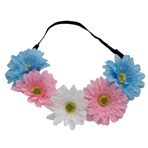 HRRN-002 Transpride colors floral headband - Click Image to Close