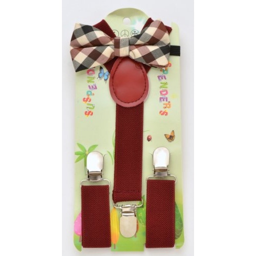 KBS-026-SET Kid's Bow Tie and suspender set. Burgundy suspender - Click Image to Close