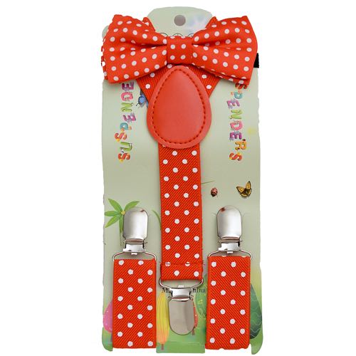 KBS-2101-SET Kid's Bow Tie and suspender set. Red with white po - Click Image to Close