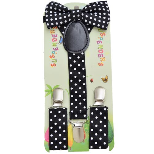 KBS-2107-SET Kid's Bow Tie and suspender set. B/W - Click Image to Close