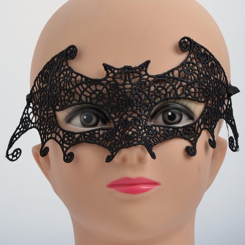 LaceMask-7 Black lace mask bat design. - Click Image to Close
