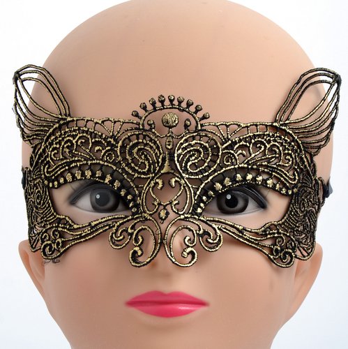LaceMask-3 Black lace mask with gold thread detail. - Click Image to Close