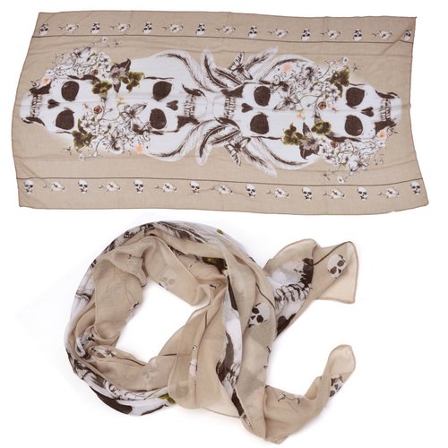 SCF-600 Tan scarf with skull designs - Click Image to Close
