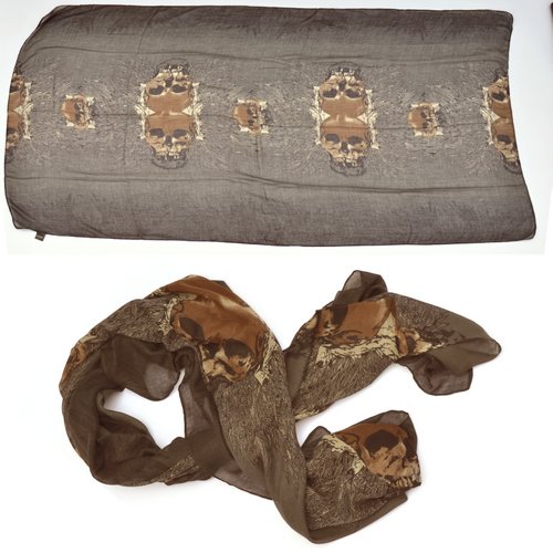 SCF-601 Dark brown scarf with skull designs - Click Image to Close