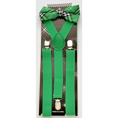 ADBS-016 Green Plaid Bow Tie with Green suspenders - Click Image to Close